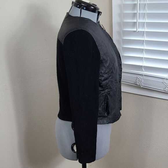 Jaclyn Smith Leather Jacket Ribbed Knit Size Large/L - Picture 4 of 15